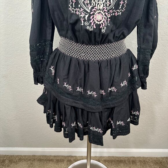 LoveShackFancy Black Pink Smocked Embroidered Dress - Picture 6 of 15